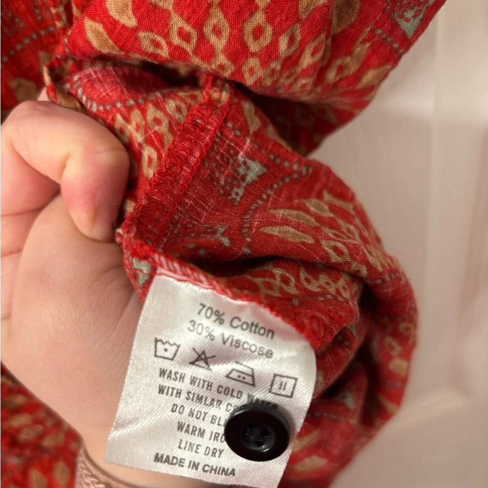 VatPave Red Geometric Print Button-Up Shirt | Boho Festival Short Sleeve - Picture 4 of 6